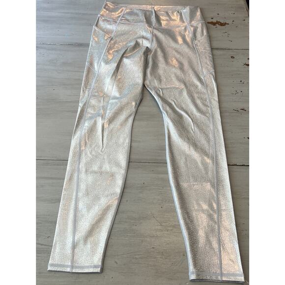 Fabletics Oasis High Waisted Silver Glitter Hologram Leggings Sz XXL w/ Pockets - Picture 1 of 9